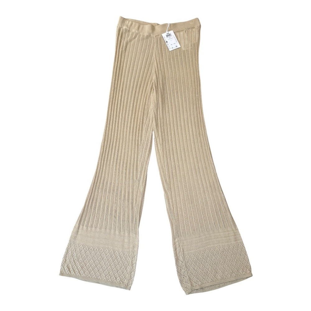 Something New Knit Pants Wide‎ Leg Marzipan Tan Beach Resort Wear Size Large NWT